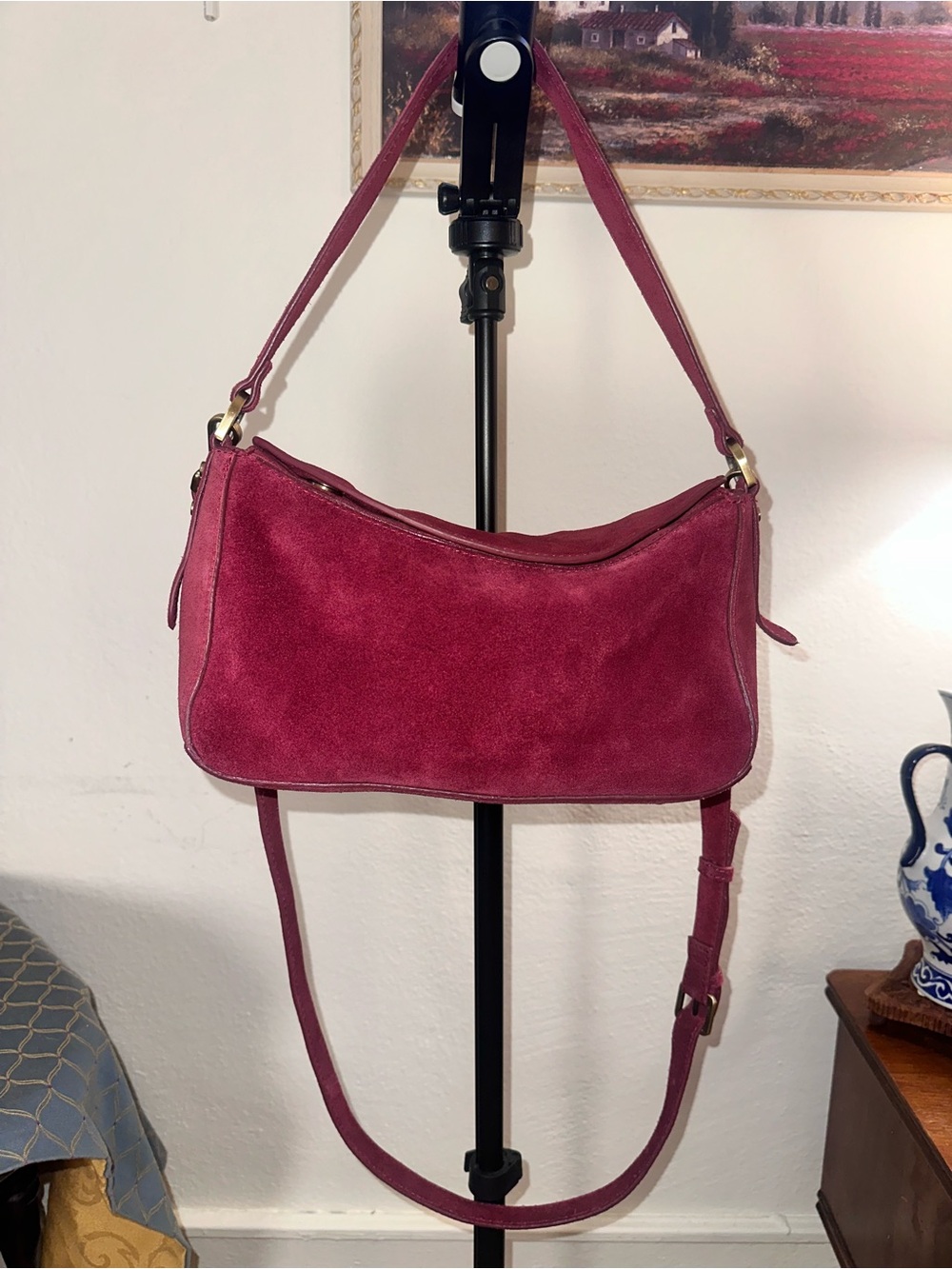Suede Shoulder Bag in Red - Picture 2 of 7